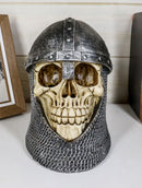 Ebros Medieval Knight Skull with Helmet and Head Coif Statue 6" Long Figurine