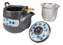 Ebros Japanese Design Cherry Petals Charcoal Grey Ceramic Tea Pot & Cups Set Serves 4