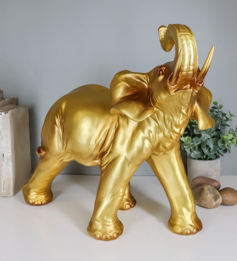 Auspicious Large Thai Buddha Feng Shui Golden Elephant With Trunk Up Statue