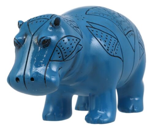 Ebros Egyptian Goddess Taweret Statue 6" Long Blue Nile River Hippopotamus Fertility Deity with Hieroglyphs Figurine Hippo Talisman As Gods of Egypt Pharaoh Kingdom - Ebros Gift