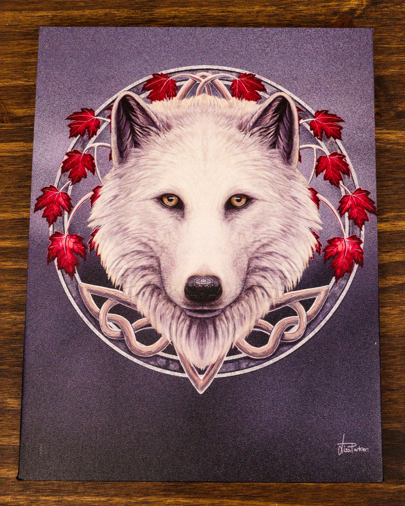 Guardian Of The Fall Autumn Season Snow White Wolf Wood Framed Canvas Wall Decor