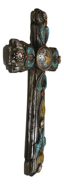 Rustic Southwestern Turquoise Ornate Patterns Western Star Concho Wall Cross
