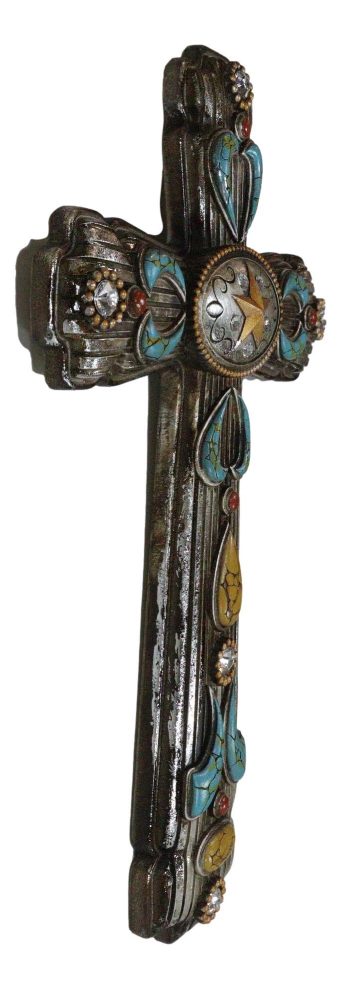 Rustic Southwestern Turquoise Ornate Patterns Western Star Concho Wall Cross