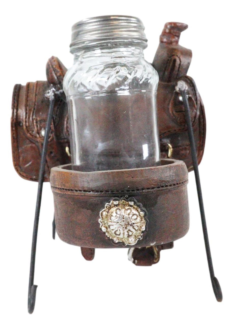 Country Western Cowboy Horse Saddle Silver Conchos Salt Pepper Shakers Holder