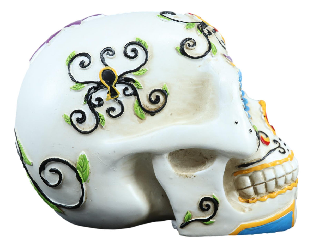 Ebros White Floral Sunny DOD Sugar Skull Statue Colorful Pastel Resin Figurine