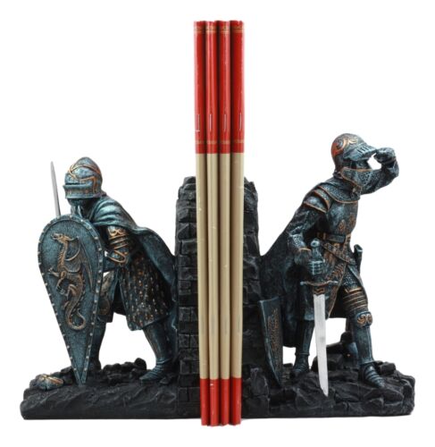 Medieval Dragon Heraldry Knight Bookends Statue 8"Tall Set Suit Of Armor Knights