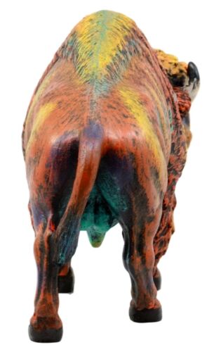 Ebros Gift Wild & Free Colorful American Bison Figurine 9.25" L Multi Color Rainbow Hand Painted Faux Wood - Ebros Gift