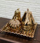 Glam Bronze Ceramic Decorative Fruit Assortment With Basket Tray Plate Accent
