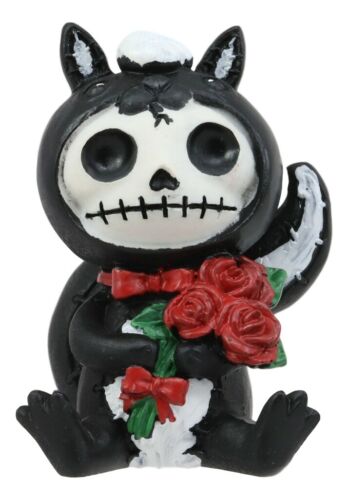 Furrybones Valentines Odo The Skunk Red Roses Skeleton Monster Ornament Figurine - Ebros Gift