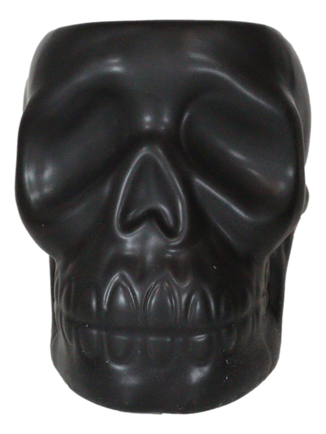 Pack Of 2 Black Ceramic Day Of The Dead Ghastly Skull Planter Bowl Pot Figurine