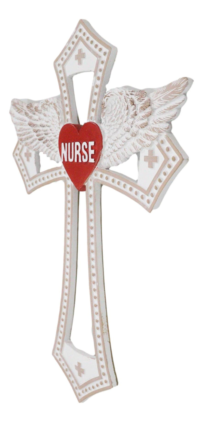 Western Physician Healer Red Heart With Angel Wings Nurse Wall Cross Decor Plaque