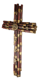 Rustic Western Stacked Red And Gold 12 Gauge Shotgun Bullet Casings Wall Cross