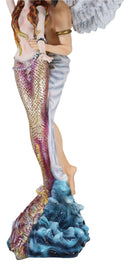 Large Goddess Mermaid Embracing With Heavenly Winged Angel By The Ocean Statue