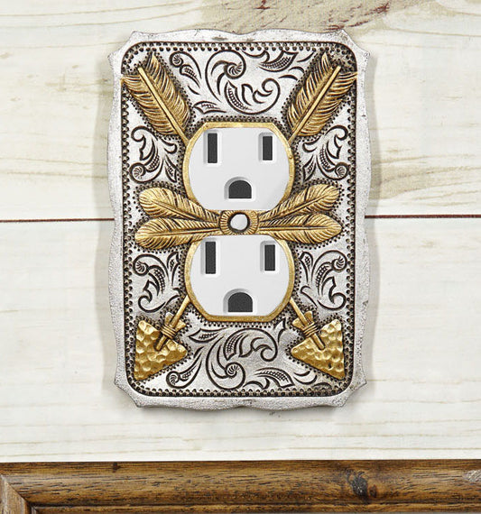 Set Of 2 Navajo Golden Crossed Arrows Wall Double Receptacle Outlet Plates