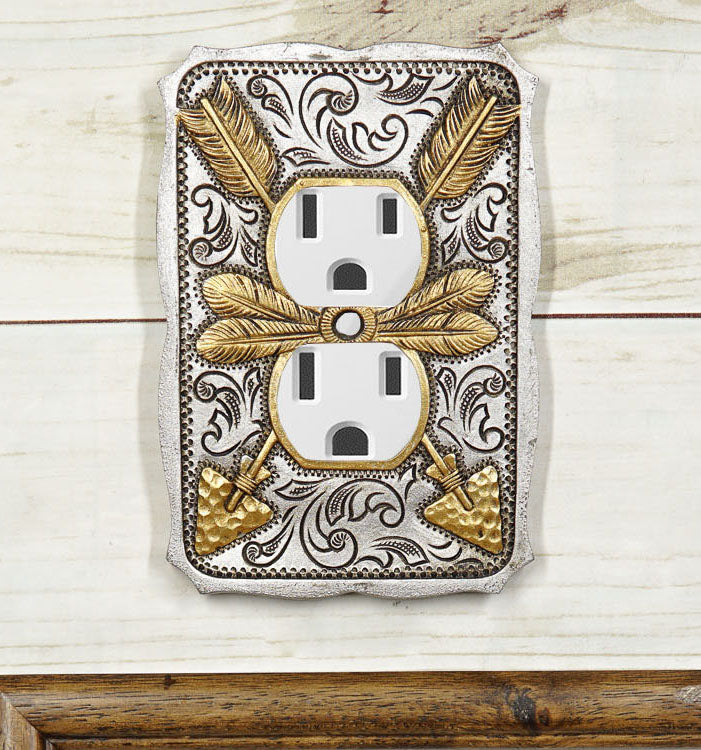 Set Of 2 Navajo Golden Crossed Arrows Wall Double Receptacle Outlet Plates