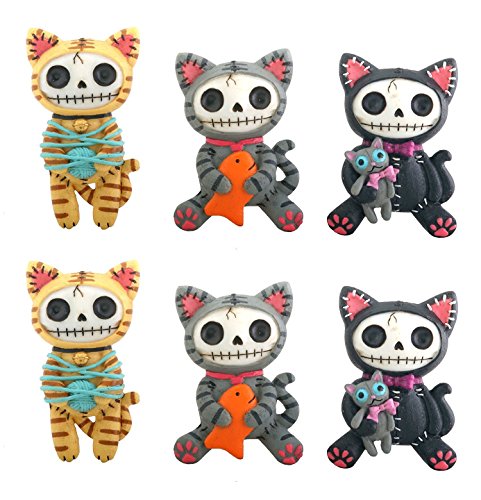 Ebros Gift Furry Bones Exclusive Refrigerator Magnets Set of 6 Mao Mao Voodoo Cats Figurines