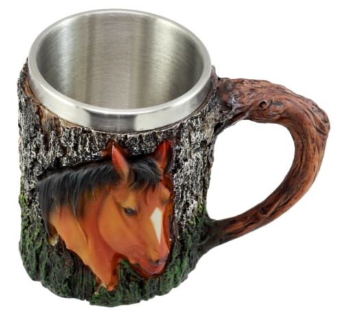 Wildlife Equine Chestnut Horse Coffee Mug With Rustic Tree Bark Design 12oz