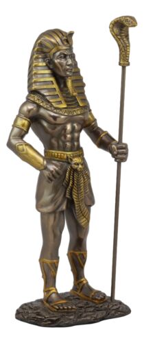 Egyptian Pharaoh King Tut With Cobra Sceptre & Royal Nemes Statue Gods of Egypt
