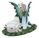 Beautiful Fae Goddess Fairy Princess With Rare Unicorn Friend Statue Magic Decor