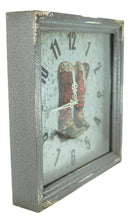 Rustic Western Vintage Cowboy Double Boots Galvanized Metal Wall Clock 14"x14"