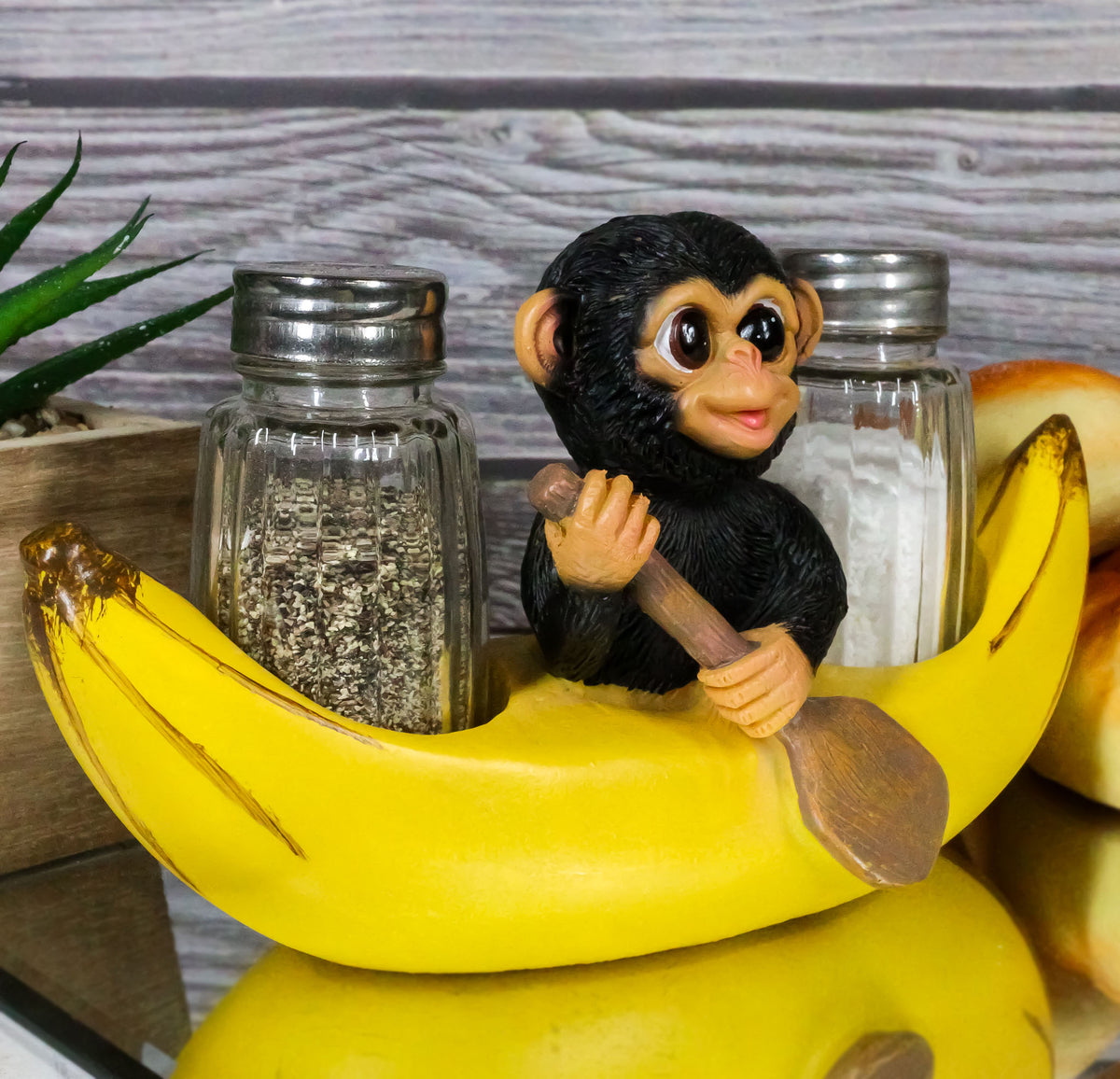 Ebros Gift Baby Monkey Rowing In Banana Boat Salt & Pepper Shakers Holder Figurine Set