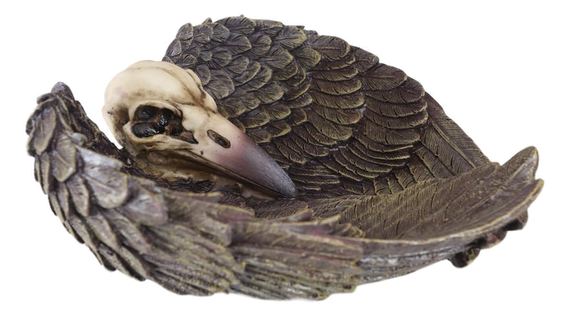 Ebros Edgar Poe Gothic Winged Raven Skull Jewelry Coin Dish Ashtray Figurine