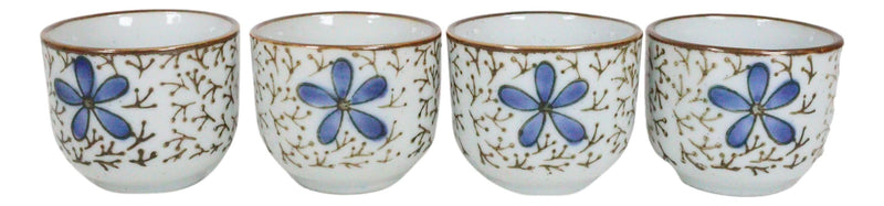 Japanese 7oz Blue White Sakura Cherry Blossoms Sake Flask With Four Cups Set