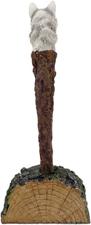 Ebros Celtic White Direwolf Hand Painted Pen with Rustic Tree Bark Holder Stand