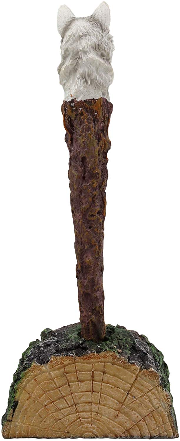Ebros Celtic White Direwolf Hand Painted Pen with Rustic Tree Bark Holder Stand