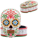 Day of the Dead DOD White Sugar Skull Jewelry Trinket Box Figurine 5.5" Long