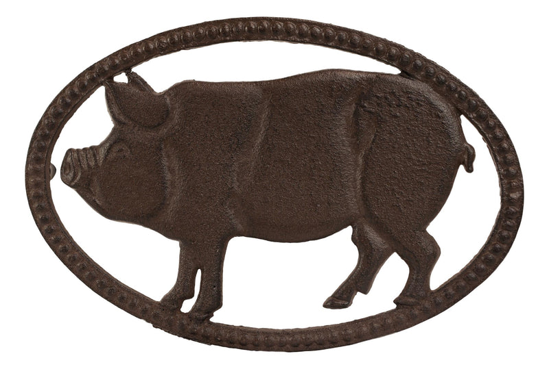 Cast Iron Rustic Swine Bacon Pig Cutout With Raised Studs Border Metal Trivet