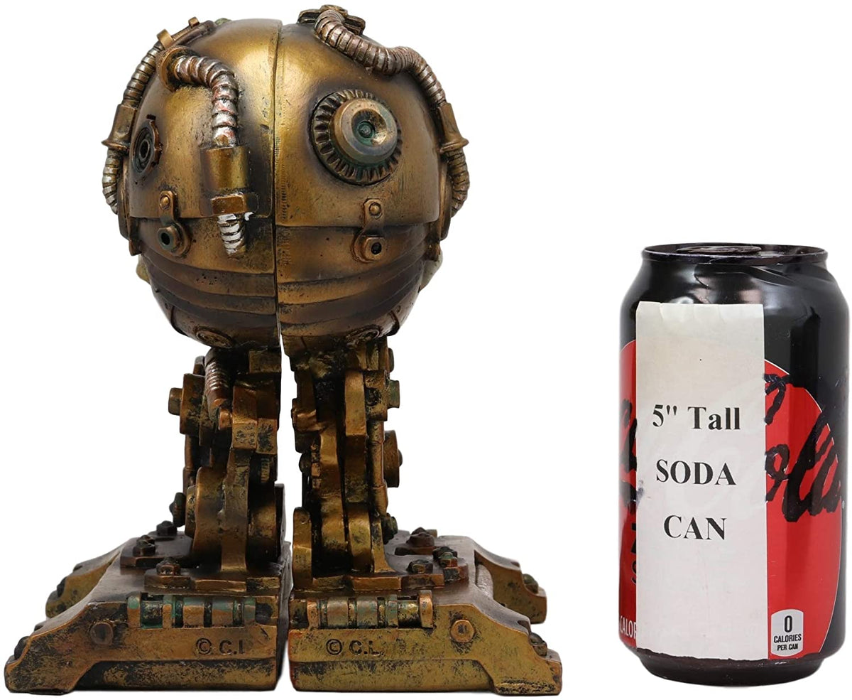 Cyborg Robotic Gearwork Facility Steampunk Skull Bookends Set Figurine Statue