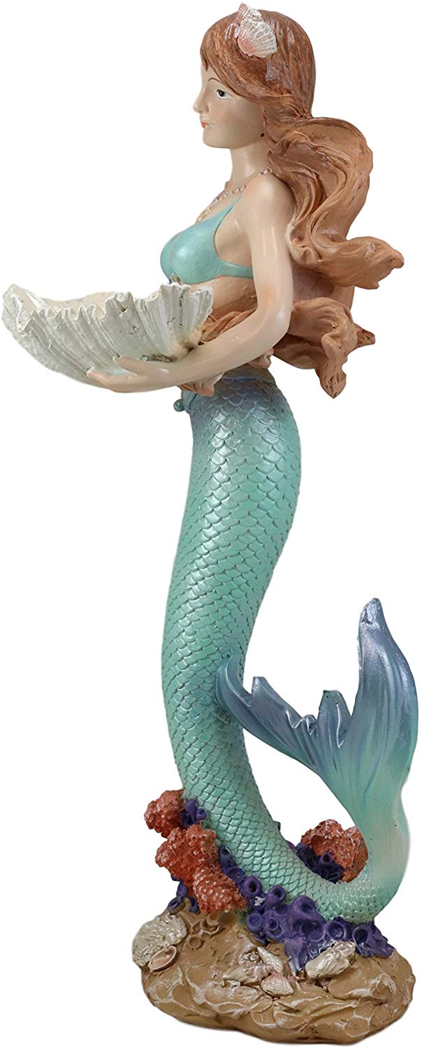 Ebros 17" Tall Mermaid with Giant Oyster Shell Dish Votive Candle Holder Statue - Ebros Gift