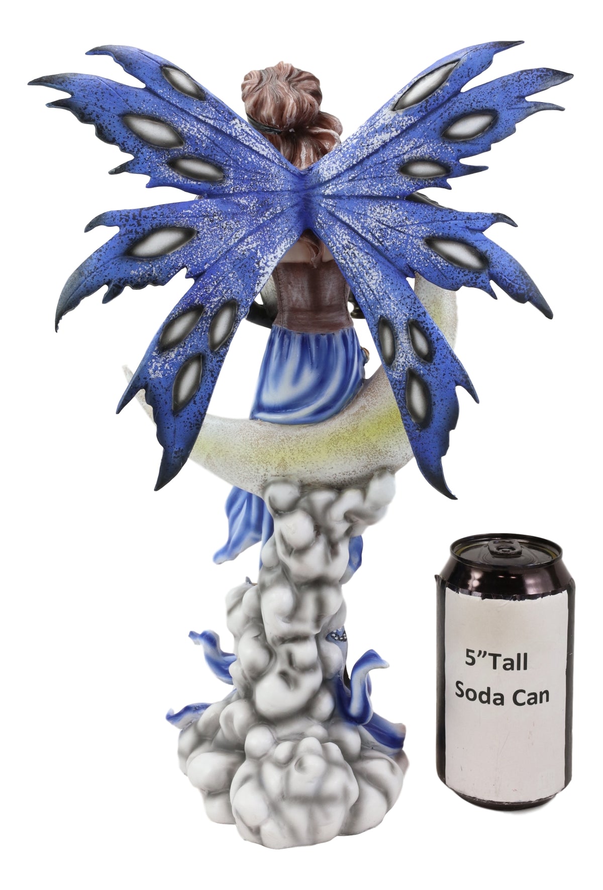 Fairy With Book Lantern And Owl On Crescent Moon Clouds and Stars Statue 14" H - Ebros Gift