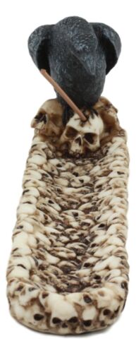 Macabre Raven Crow Perching On Heap Of Skull Incense Burner or Holder