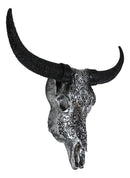 Western Floral Tribal Tattoo Tooled Bison Bull Cow Skull Wall Decor Plaque