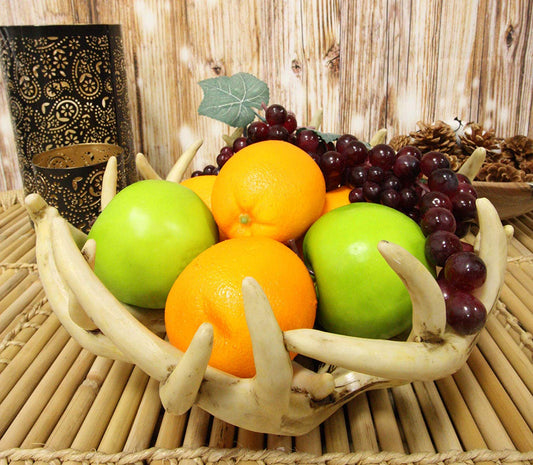 Ebros Large 12"Dia Rustic Hunters Entwined Stag Deer Antlers Rack Fruit Display Basket - Ebros Gift