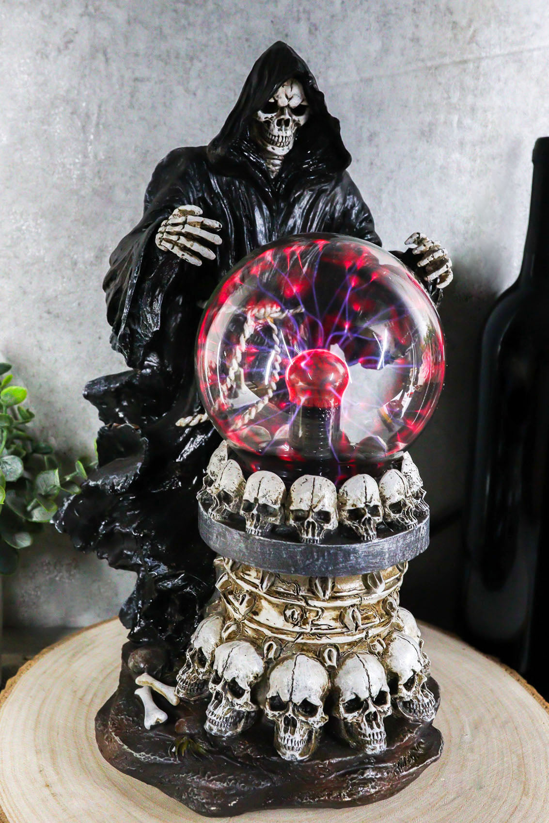 Ebros Gothic Alchemy Day of The Dead Grim Reaper Death Electric Plasma Ball Lamp - Ebros Gift
