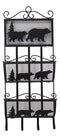 Ebros Rustic Metal Black Bears In Pine Tree Forest 2 Tier Mail Magazine Newspaper Wall Hanging Rack Holder Organizer With Coat Or Key Hooks 15.25" High Bear Family Western Cabin Lodge Country Mountain