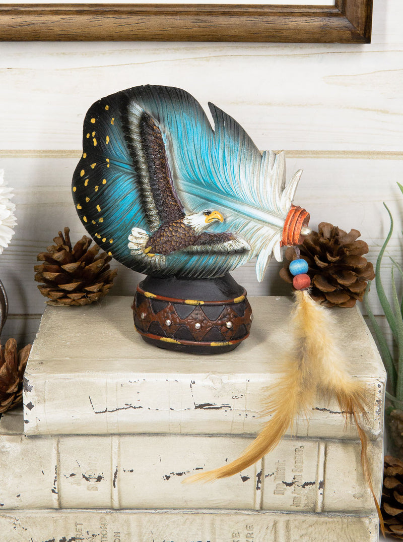 Southwestern Indian Dreamcatcher Feather And Beads With Flying Eagle Figurine