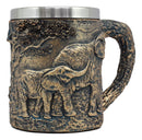 Ebros Safari Elephant& Calf Family Coffee Mug Textured Rustic Tree Bark Design