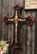 Rustic Southwestern French Fleur De Lis Scrollwork Red Gold Silver Wall Cross