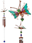 Ebros Gift Stained Glass Flitting Butterfly Copper Metal Wind Chime 28"Long Resonant Outdoor Patio Garden Decor Accessory