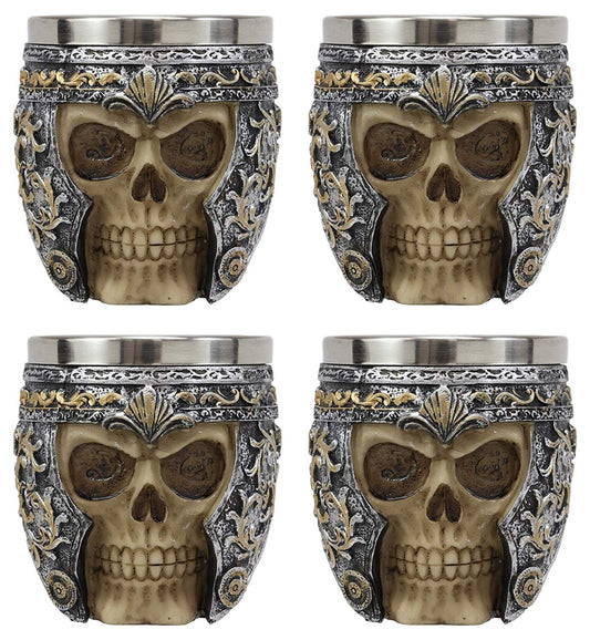 Ebros Medieval Roman Centurion Knight Skull With Helmet Tea Coffee Cup Mug Set of 4