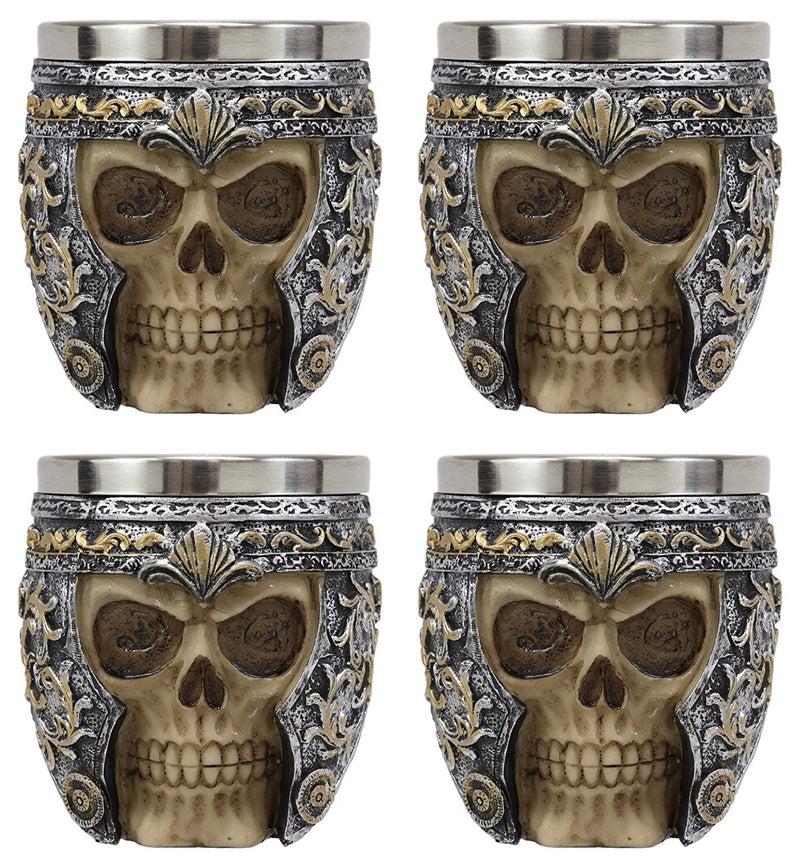 Ebros Medieval Roman Centurion Knight Skull With Helmet Tea Coffee Cup Mug Set of 4