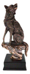 Rustic Moon Howling Alpha Wolf Sitting On Rocky Cliff Figurine With Trophy Base