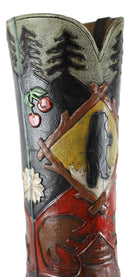 Rustic Country Black Bear Pine Trees Cherries Cowboy Boot Vase Planter Figurine