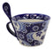 Blue Chrysanthemum Breeze Porcelain Coffee Tea Cafe Mug With Spoon 12oz