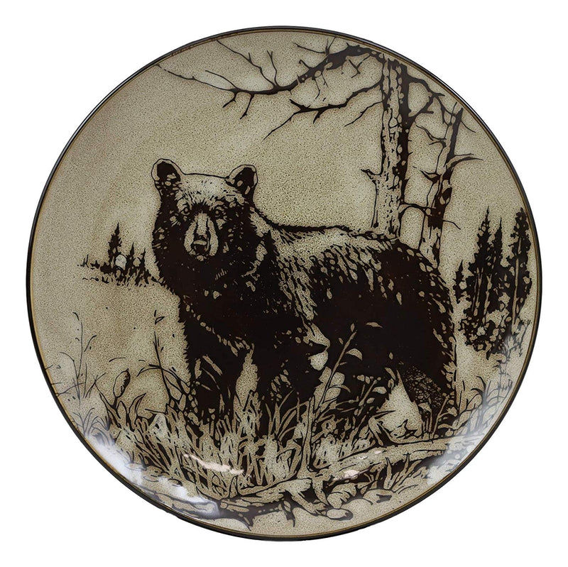 Ebros Black Bear Round Salad Or Appetizer Or Dessert Plate Set of 2 8.5" Dia