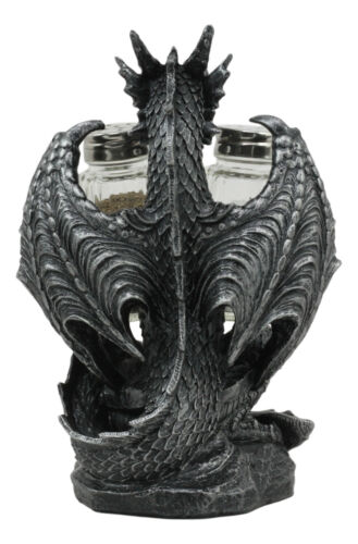 Blackened Spice Medieval Gothic Dragon Salt And Pepper Shakers Set Holder Statue
